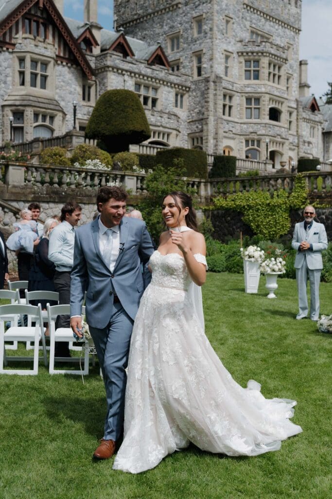 Hatley Castle Wedding in Victoria BC captured by local Wedding Photographer Hayley Zumkeller - Intimate, Elegant, Wedding Ceremony on the grass below the italian gardens