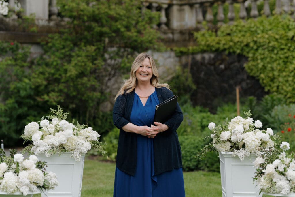 BC officiants are the heart of any wedding ceremony on Vancouver Island! This image of a local officiant prior to the wedding ceremony at Hatley Castle was captured by Hayley Zumkeller photography and videography team from Victoria BC.