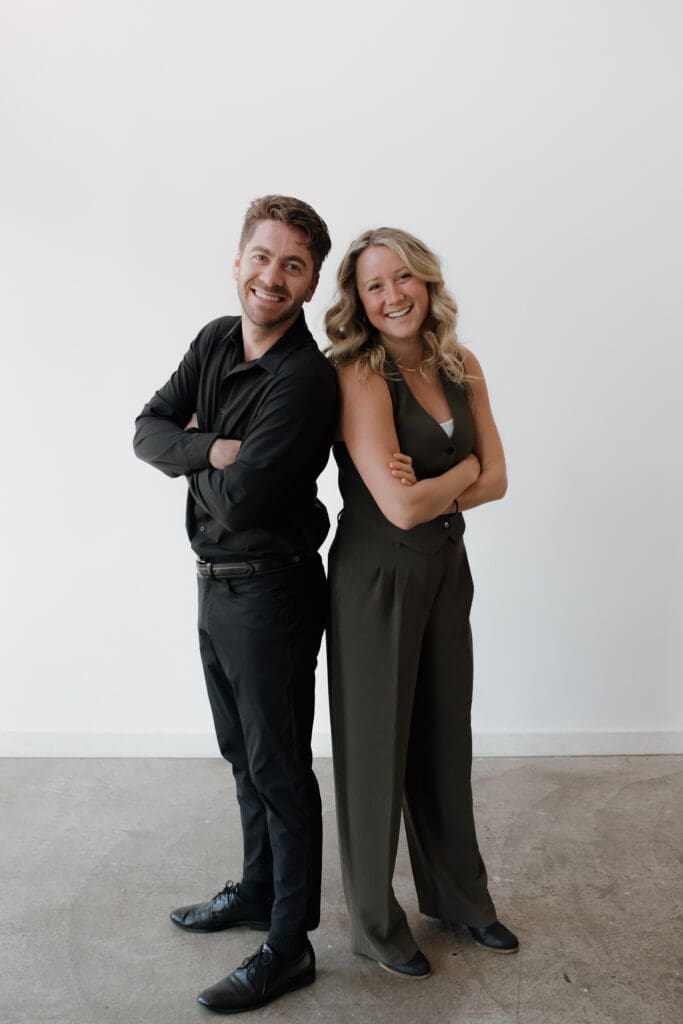 Hayley Zumkeller photography and videography team from Victoria BC pose for the camera to connect with couples looking for professional wedding photography or videography on Vancouver Island.