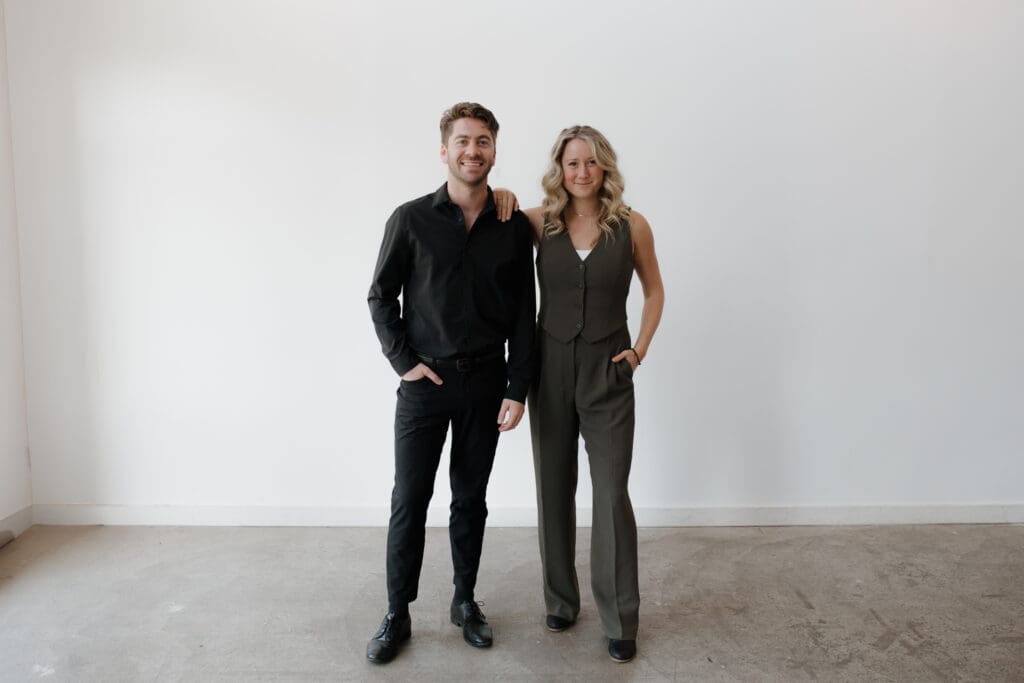 Local Vancouver Island Wedding Photographer and Videographer team get their headshots taken in Victoria in suits to show how professional and high end their work is