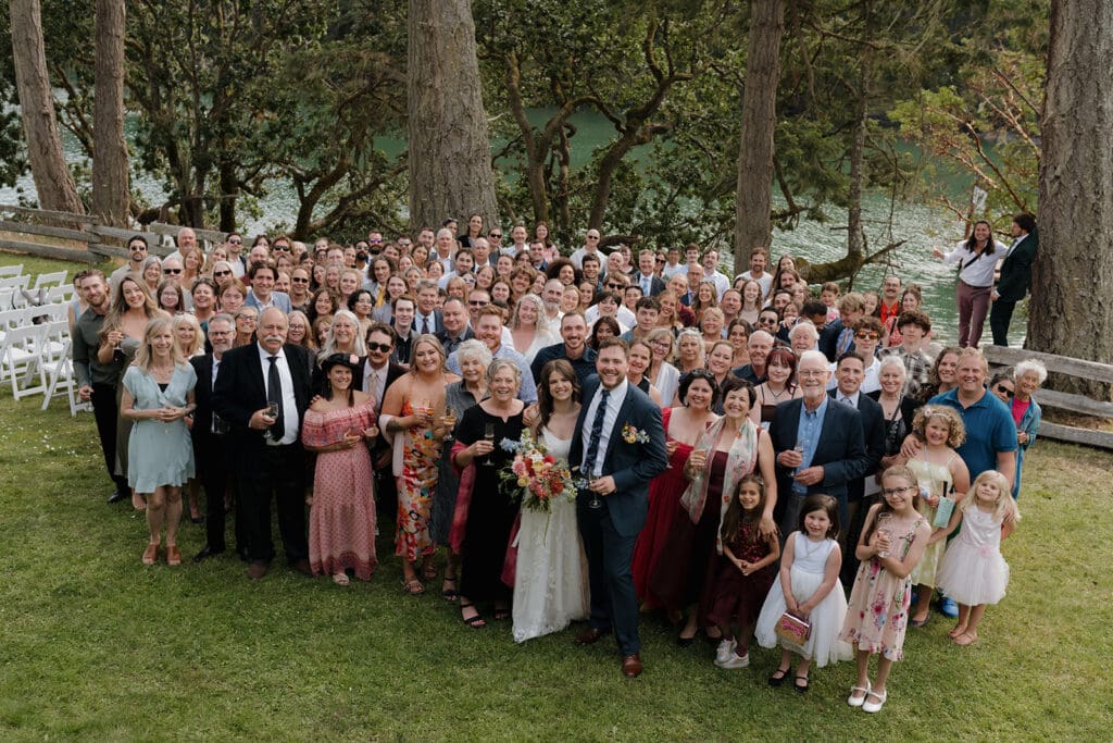 Hayley Zumkeller Victoria BC Wedding Photographer captures image of all the guests at a Pearson College wedding.