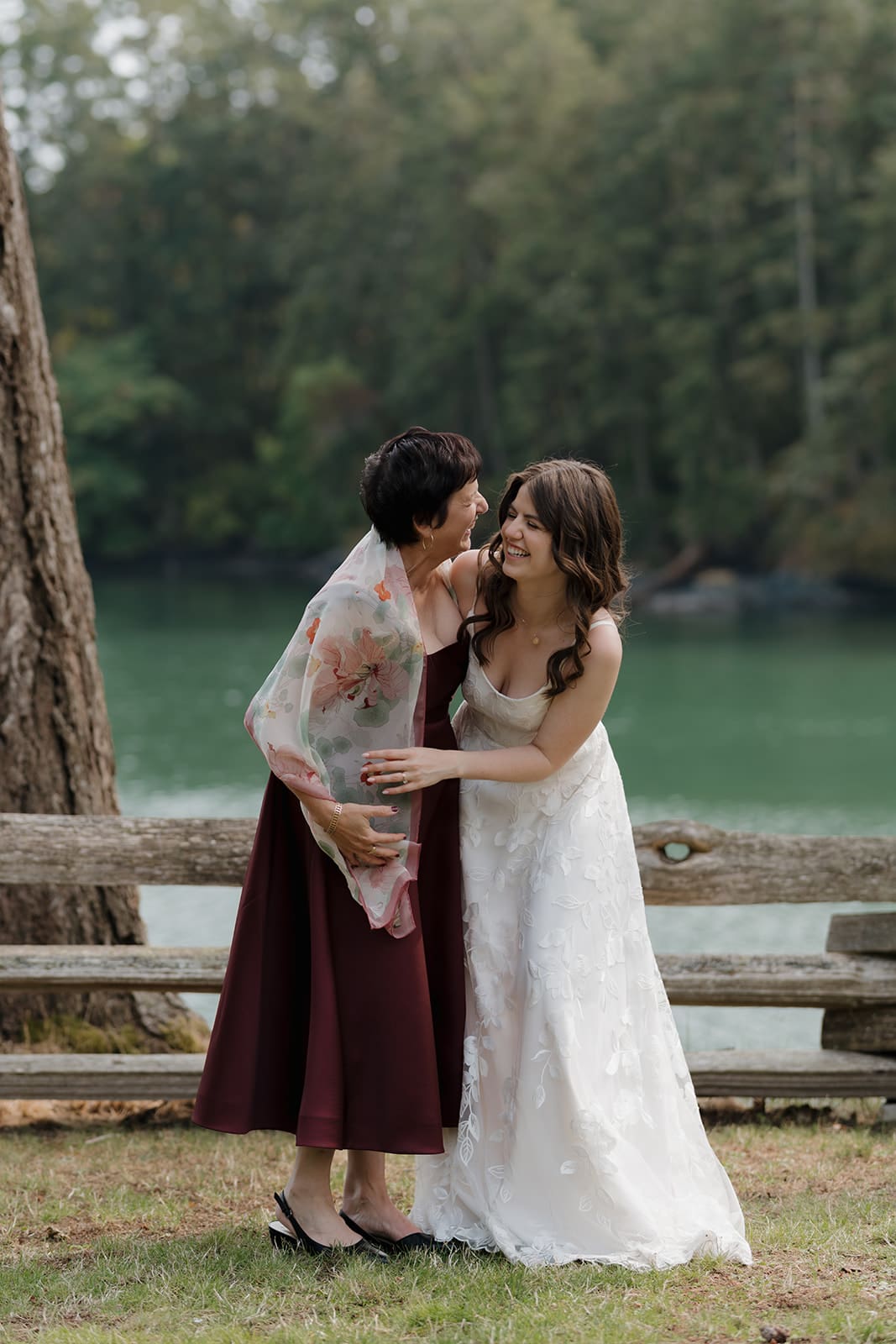 Hayley Zumkeller Victoria BC Wedding Photographer captures image of a bride with her Mom at Pearson College.
