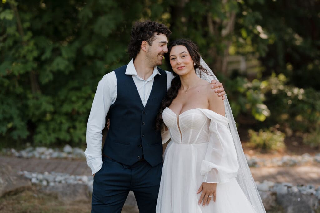 Hayley Zumkeller Victoria BC Wedding Photographer captures image of a bride with her brother during a sibling photo in Victoria BC.
