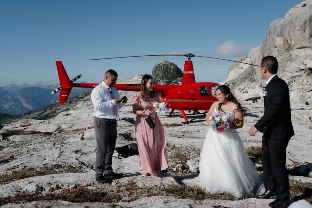 Hayley Zumkeller photography & videography team from Victoria BC capture a mountaintop wedding celebration on Vancouver Island with the help of 49 North Helicopters.