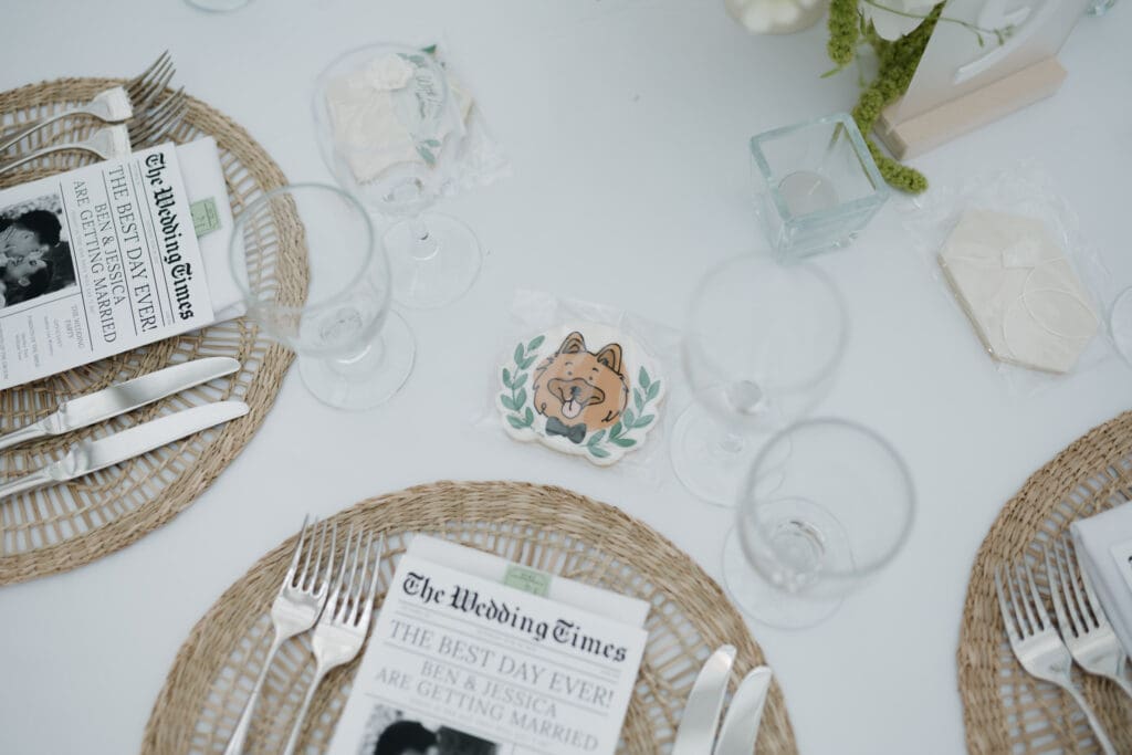 Hayley Zumkeller photography and videography team from Victoria BC capture the handiwork of a local baker that had cookies made of the bride and groom's pup!