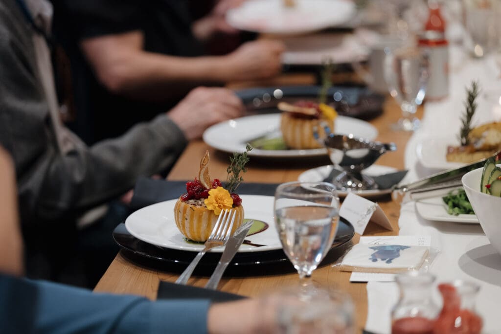 Victoria BC photography and videography team capture the exquisite desserts provided by the caterer at a Vancouver Island wedding venue. Image captured by Hayley Zumkeller.