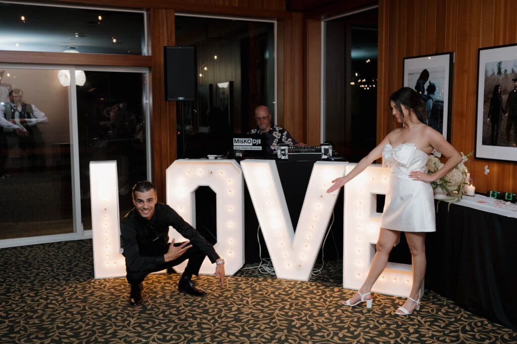 Hayley Zumkeller photography and videography team from Victoria BC capture the fun party accessories available for rent to make your wedding reception epic.