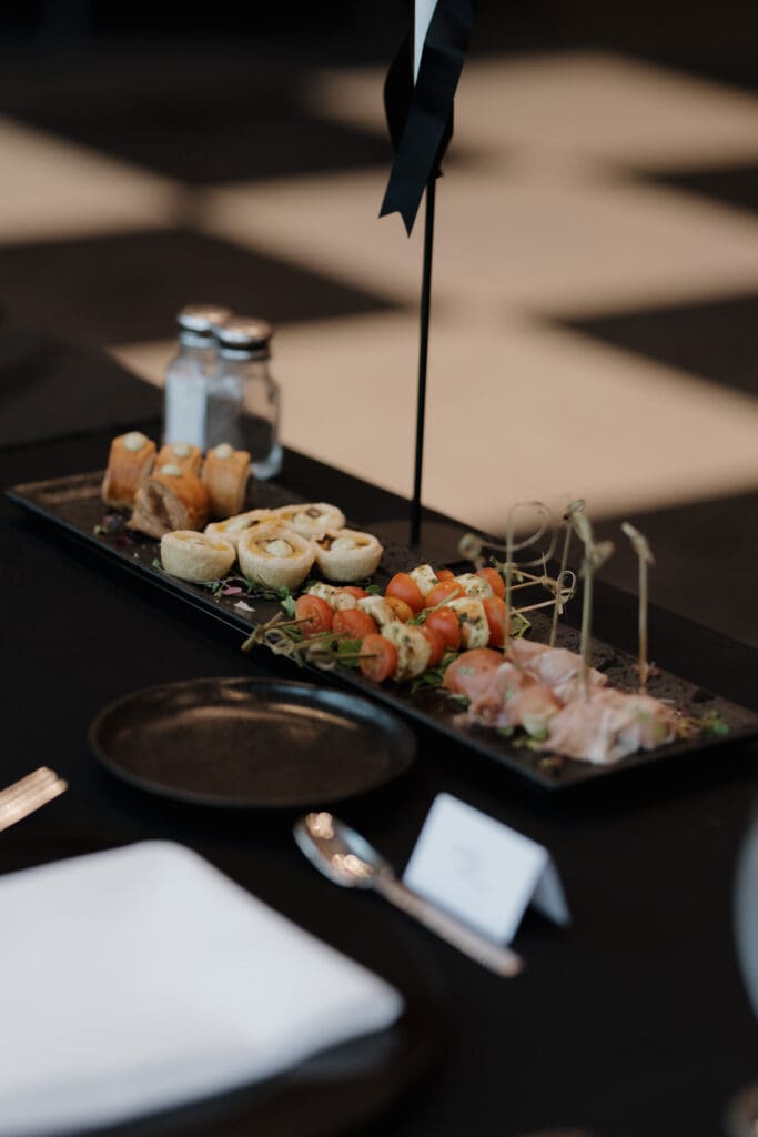 Hayley Zumkeller photography and videography team from Victoria BC capture the individual serving of appetizers during the wedding reception at Olympic View golf course on Vancouver Island. 
