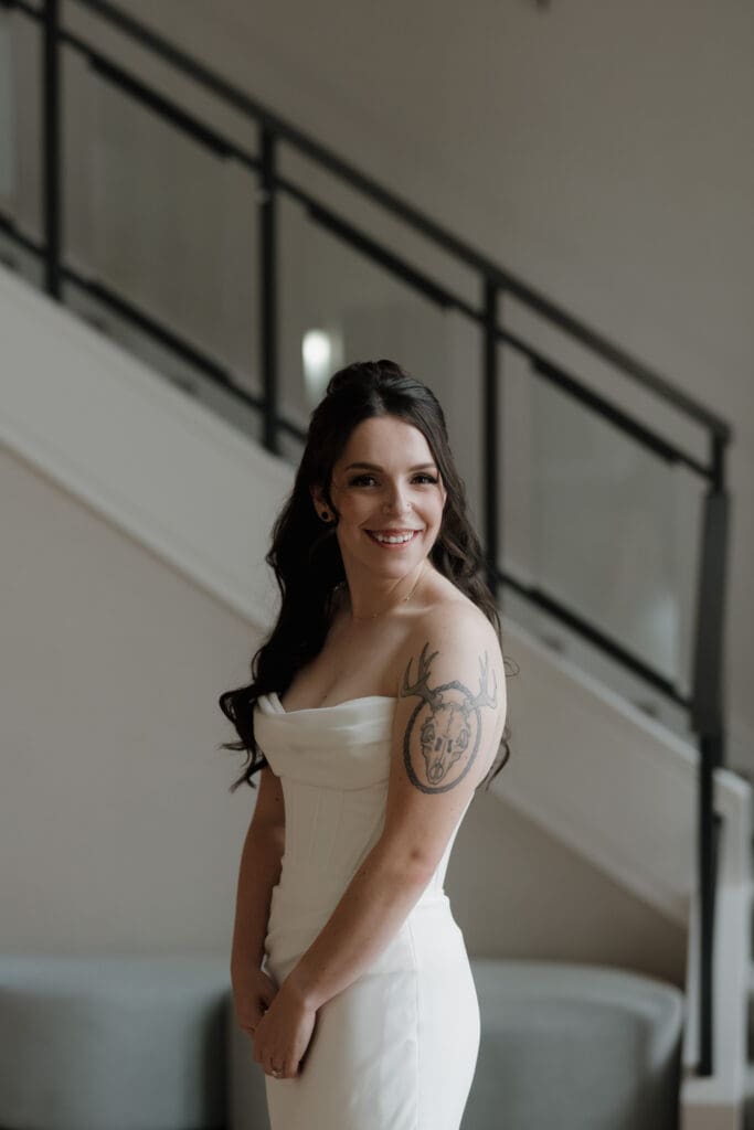 Hayley Zumkeller photography and videography team from Victoria BC captures a bride as she prepares for her first look at Delta Ocean Pointe on Vancouver Island.