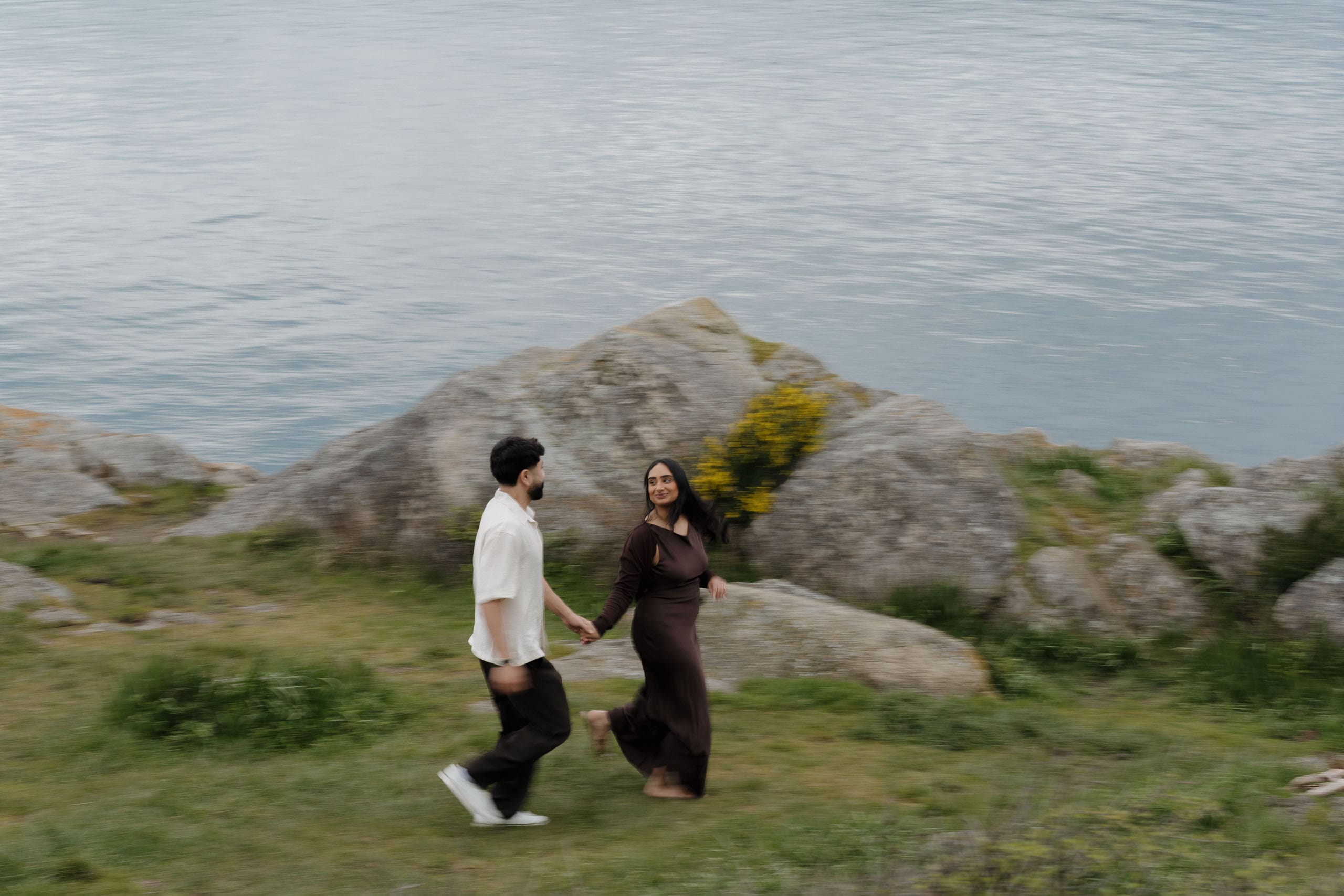 Engaged couple golden hour portrait at Saxe Point Park, Victoria BC — Hayley Zumkeller Photography and Videography