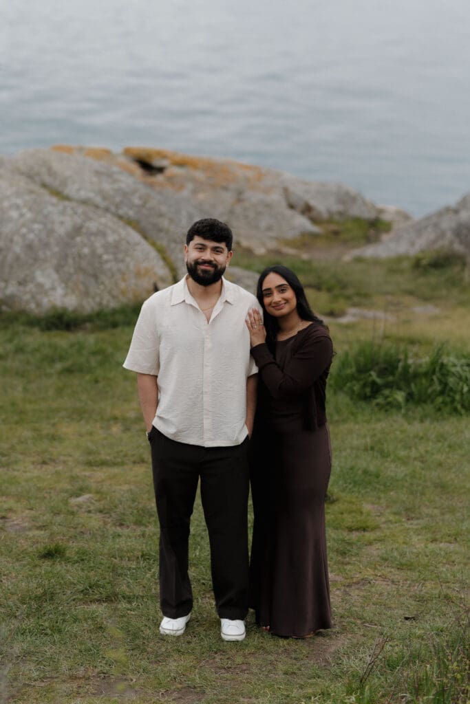 Engaged couple golden hour portrait at Saxe Point Park, Victoria BC — Hayley Zumkeller Photography and Videography
