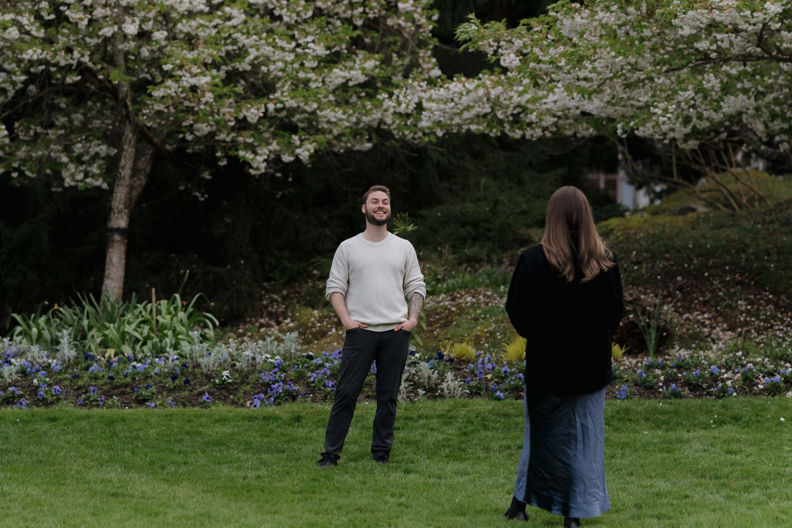 Victoria BC photographer captures a surprise proposal at Government House Gardens.