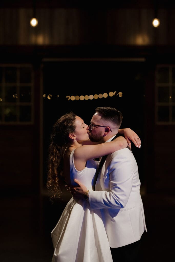 A husband and wife share a private last dance after their wedding reception at Wildflower on Watts in Honesdale PA.