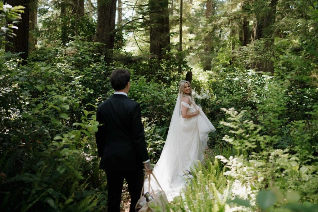 August wedding photos in Tofino BC by a Tofino wedding photographer at the Wickanninish hidden forest