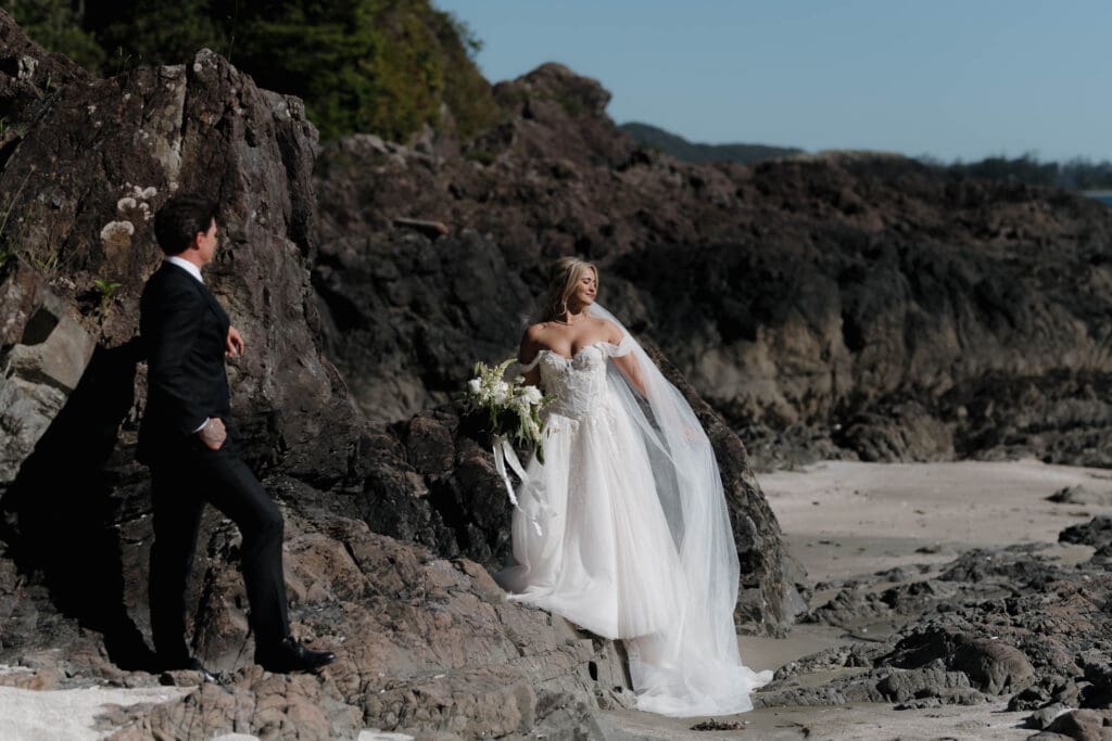 Wickanninish Weddding in Tofino BC at the private beach ceremony location