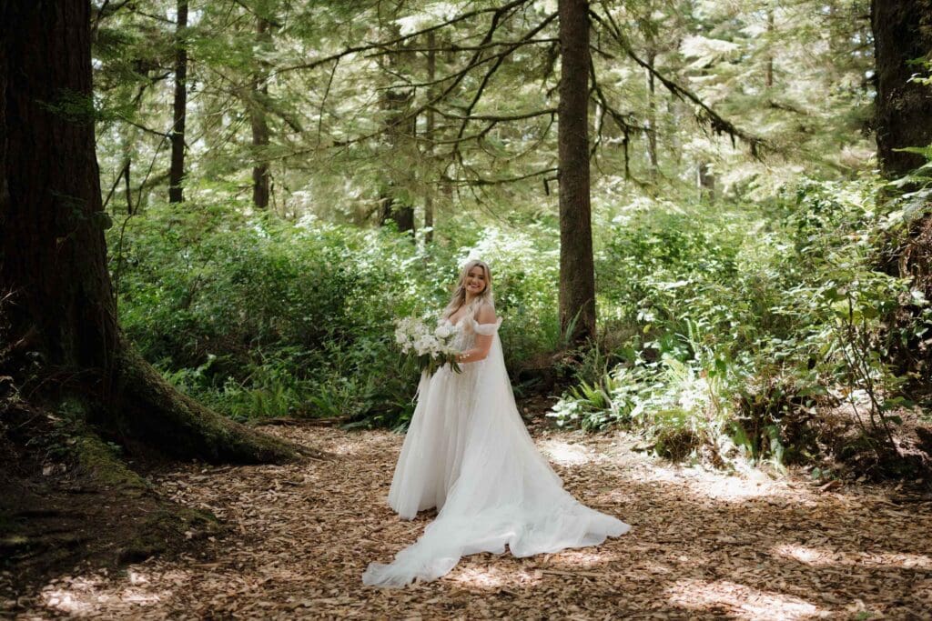 August wedding photos in Tofino BC by a Tofino wedding photographer at the Wickanninish hidden forest