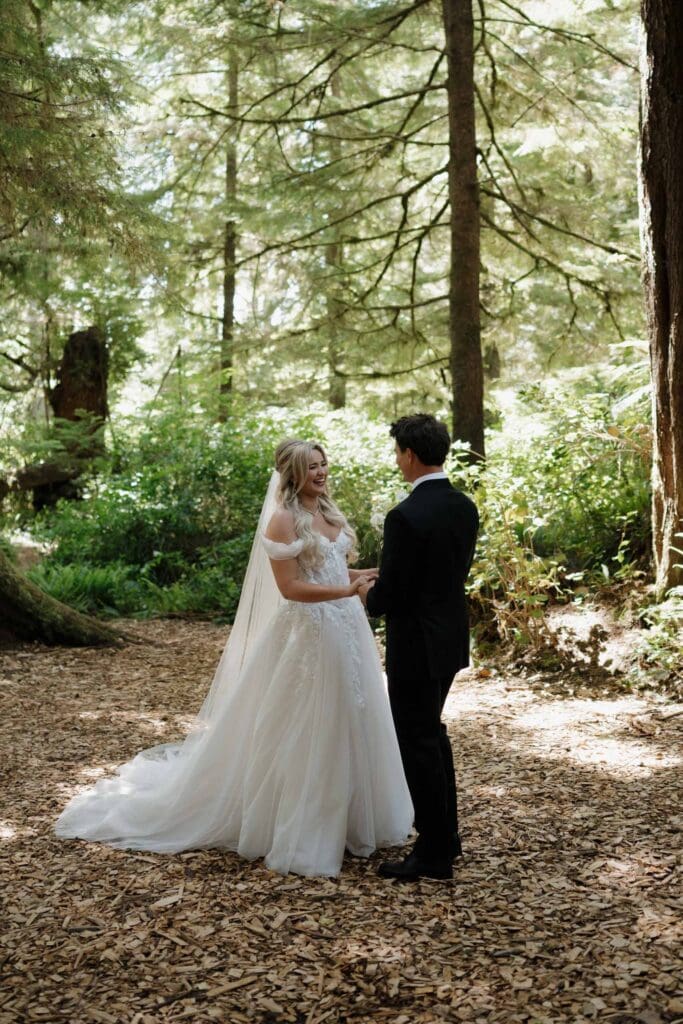 August wedding photos in Tofino BC by a Tofino wedding photographer at the Wickanninish hidden forest